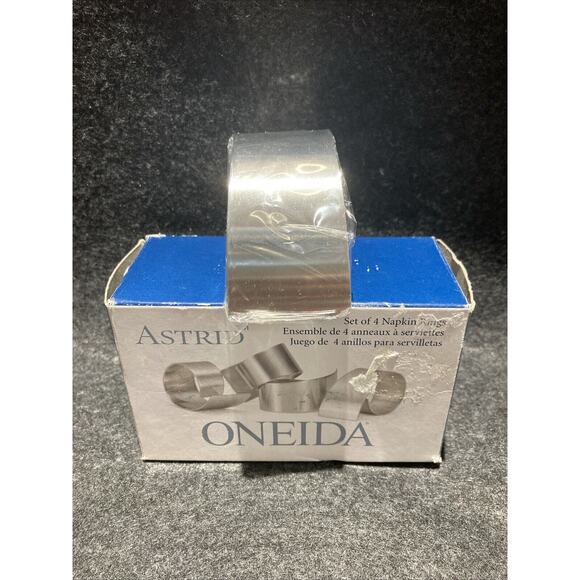 Oneida Astrid Set Of 4 Stainless Steel Napkin Rings New Old Stock - Picture 6 of 10